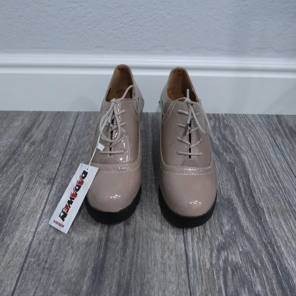 Dadawen Heels Womens 9 Brown Platform Oxfords Chunky Boxy Academia - Picture 3 of 15